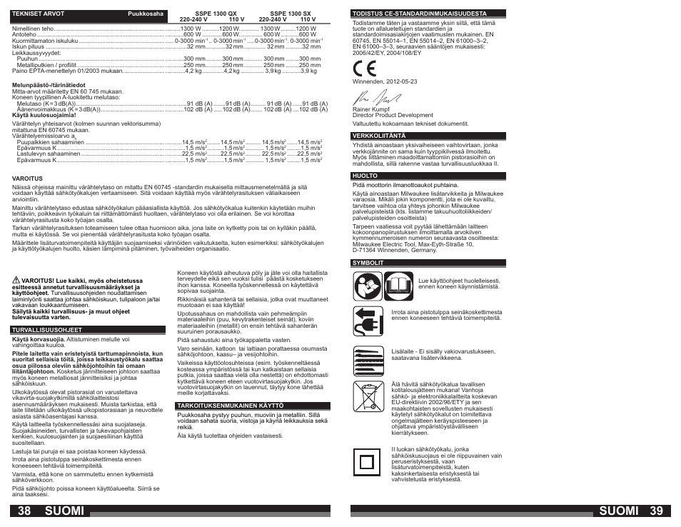 Suomi | Milwaukee SSPE 1300 QX User Manual | Page 20 / 37