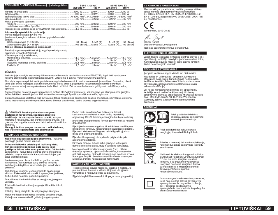 Lietuviškai | Milwaukee SSPE 1300 QX User Manual | Page 30 / 37