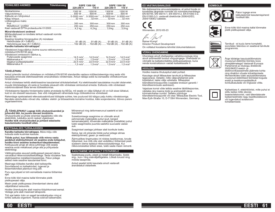 Eesti | Milwaukee SSPE 1300 QX User Manual | Page 31 / 37