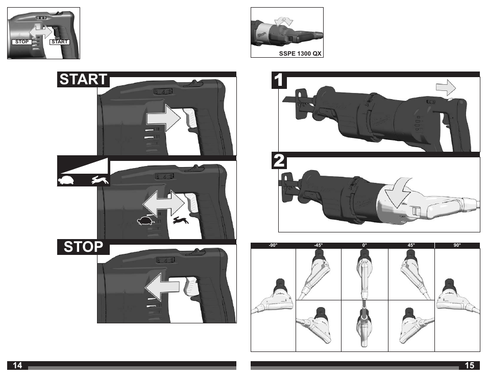 Start stop | Milwaukee SSPE 1300 QX User Manual | Page 8 / 37