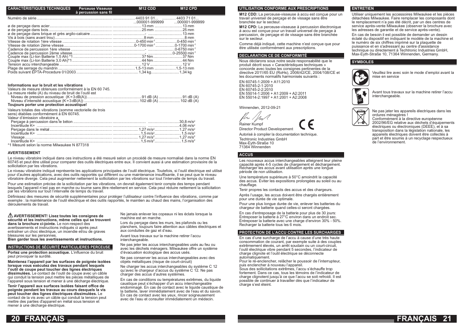 Français | Milwaukee M12 CDD User Manual | Page 11 / 37