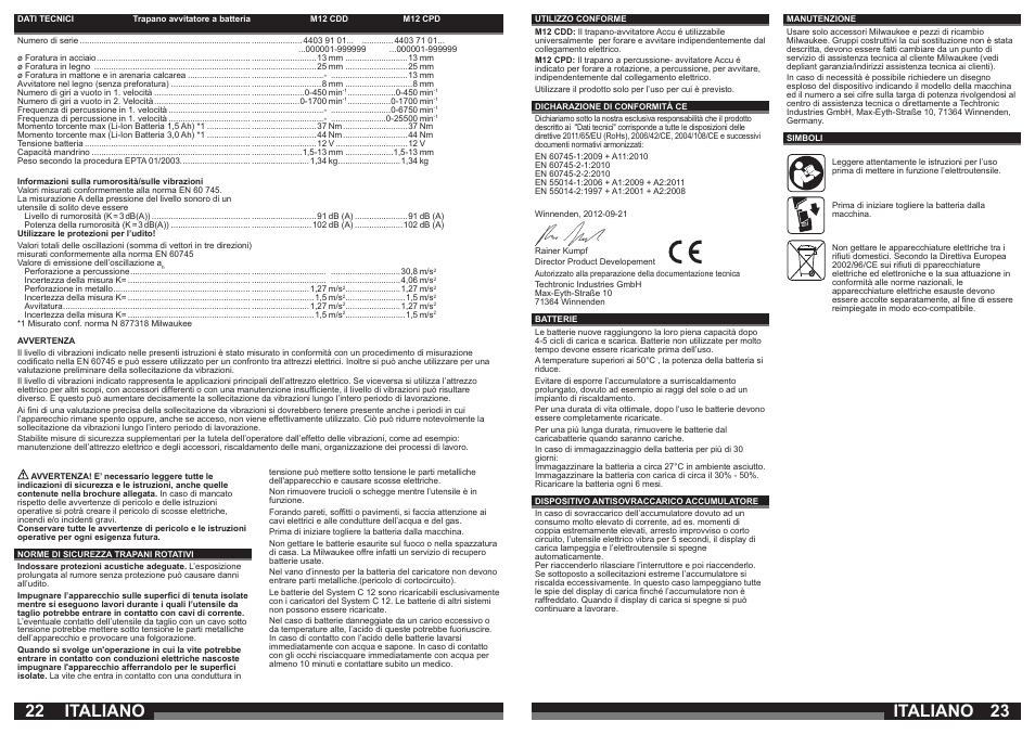 Italiano | Milwaukee M12 CDD User Manual | Page 12 / 37