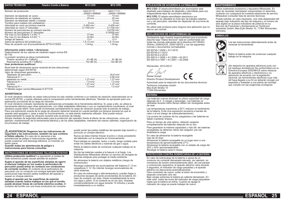 Español | Milwaukee M12 CDD User Manual | Page 13 / 37