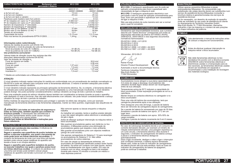 Portugues | Milwaukee M12 CDD User Manual | Page 14 / 37