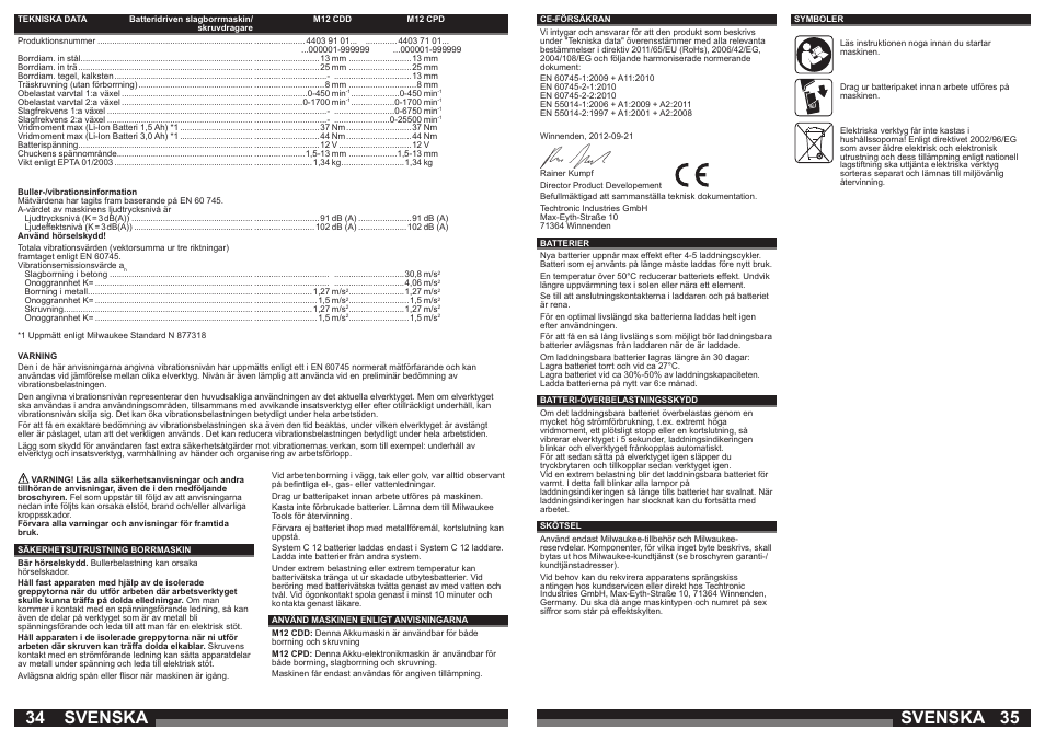 Svenska | Milwaukee M12 CDD User Manual | Page 18 / 37