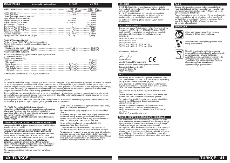 Türkçe | Milwaukee M12 CDD User Manual | Page 21 / 37