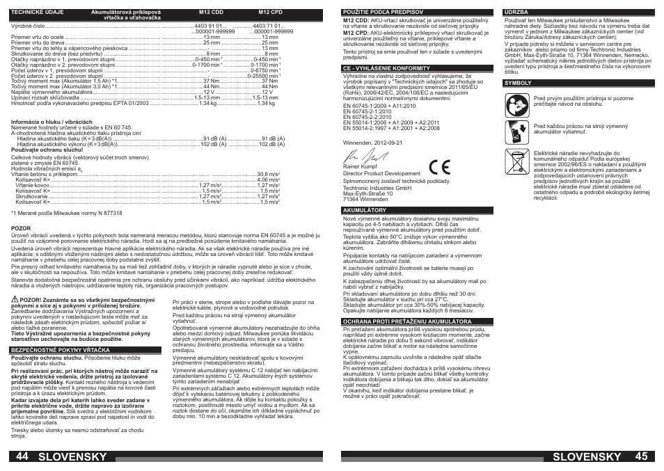 Slovensky | Milwaukee M12 CDD User Manual | Page 23 / 37