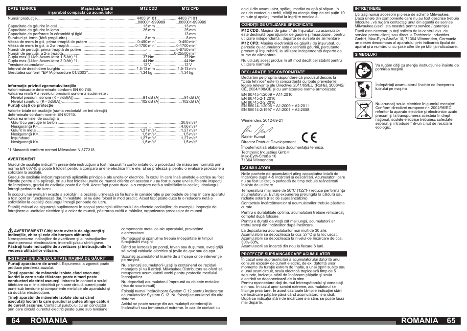 România | Milwaukee M12 CDD User Manual | Page 33 / 37