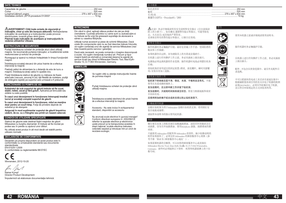 România | Milwaukee DR 250 TV User Manual | Page 22 / 23