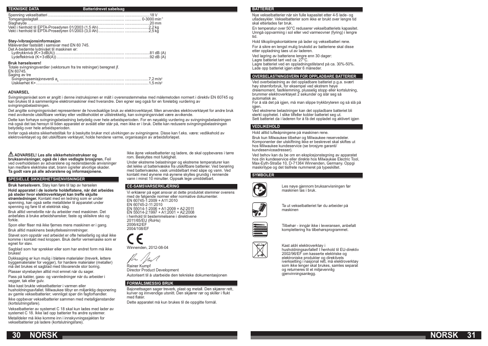 Norsk | Milwaukee C 18 HZ User Manual | Page 16 / 35