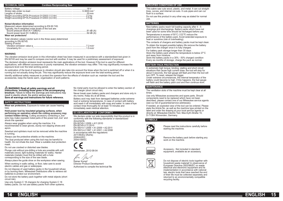 English | Milwaukee C 18 HZ User Manual | Page 8 / 35