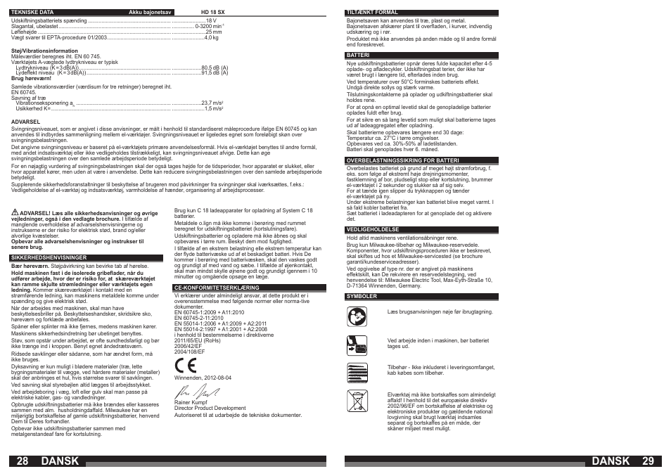 Dansk | Milwaukee HD 18 SX User Manual | Page 15 / 35