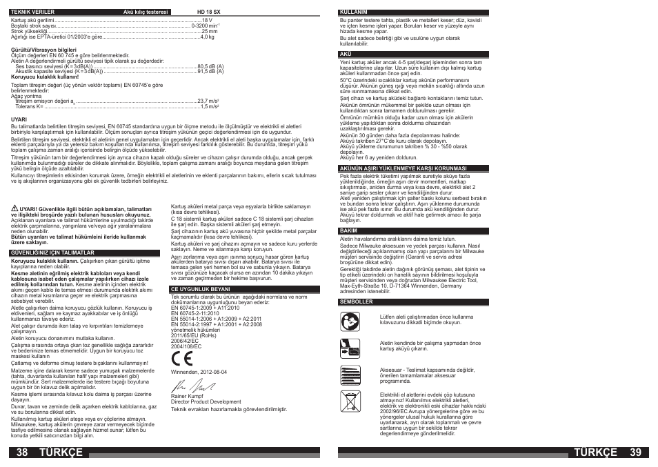 Türkçe | Milwaukee HD 18 SX User Manual | Page 20 / 35