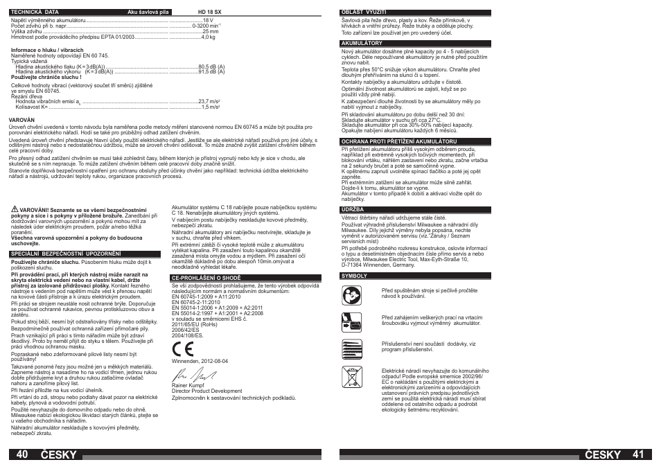 Česky | Milwaukee HD 18 SX User Manual | Page 21 / 35