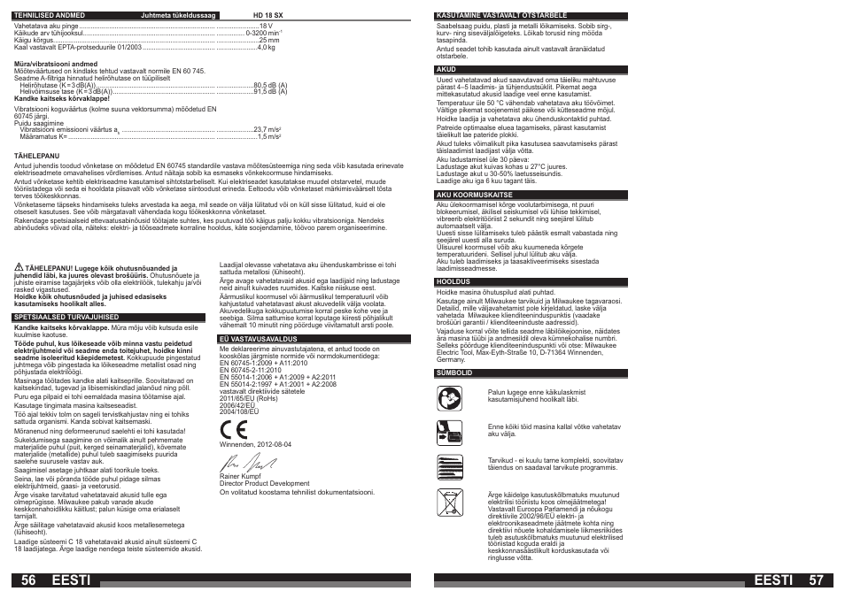 Eesti | Milwaukee HD 18 SX User Manual | Page 29 / 35