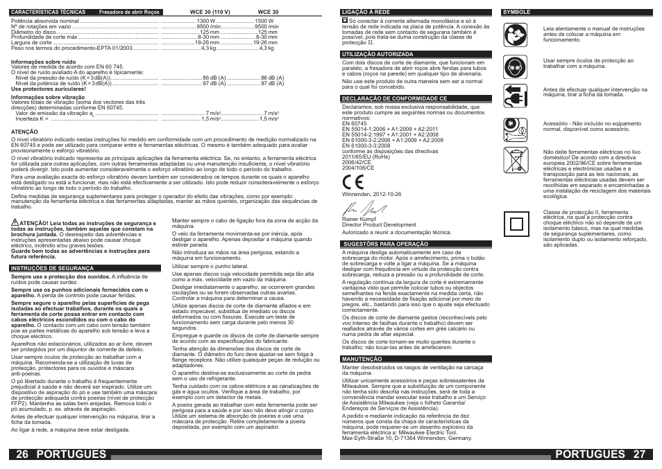 Portugues | Milwaukee WCE 30 User Manual | Page 14 / 37