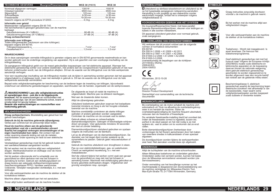 Nederlands | Milwaukee WCE 30 User Manual | Page 15 / 37