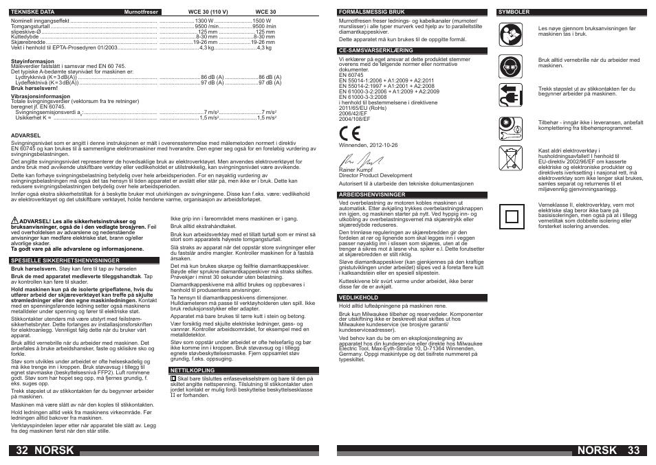 Norsk | Milwaukee WCE 30 User Manual | Page 17 / 37