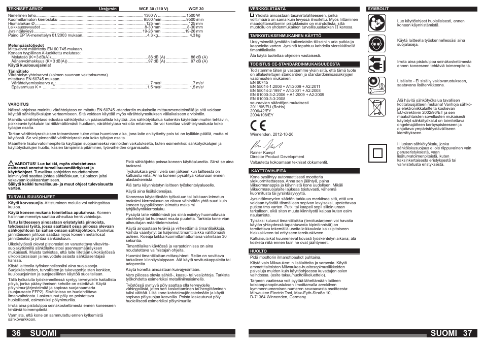 Suomi | Milwaukee WCE 30 User Manual | Page 19 / 37