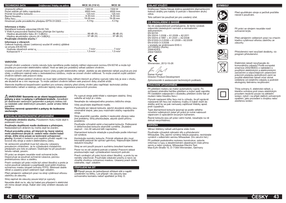 Česky | Milwaukee WCE 30 User Manual | Page 22 / 37