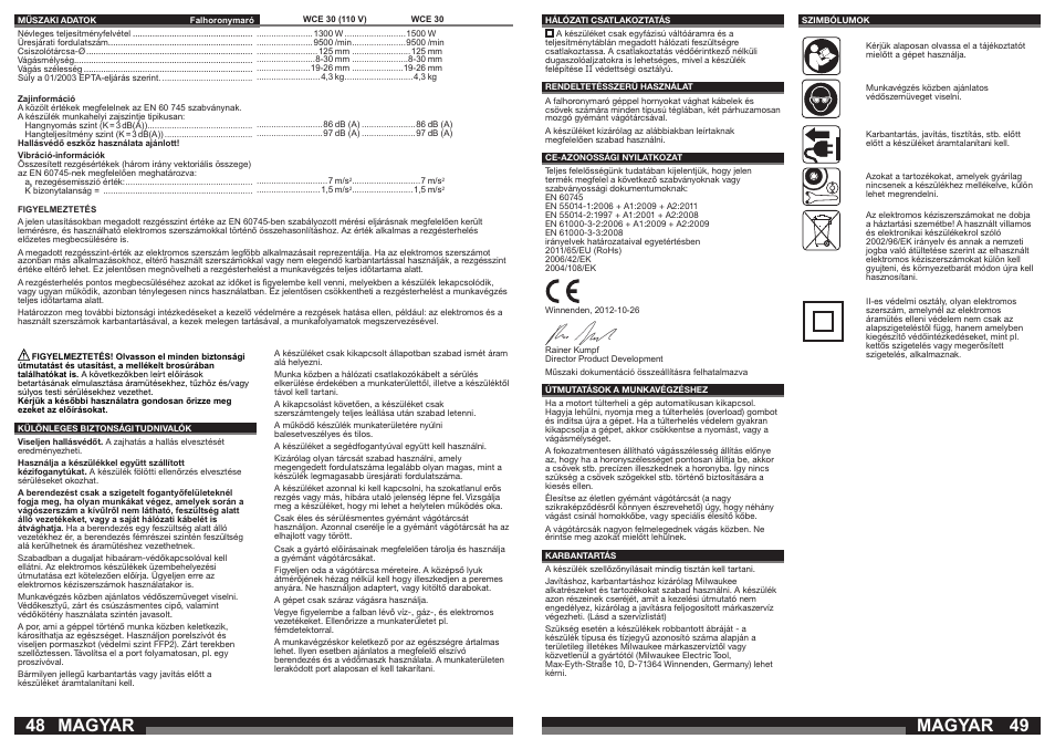 Magyar | Milwaukee WCE 30 User Manual | Page 25 / 37