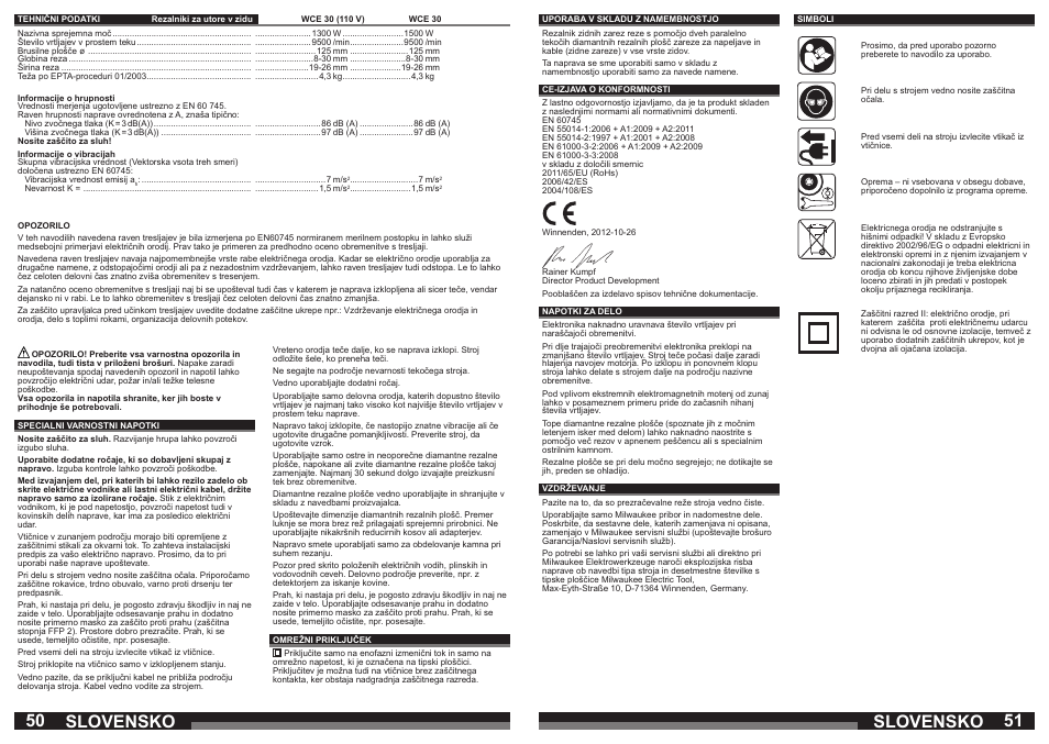 Slovensko | Milwaukee WCE 30 User Manual | Page 26 / 37