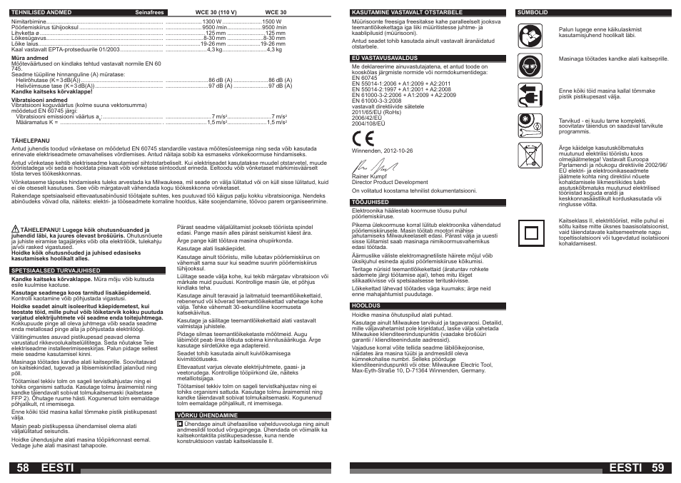 Eesti | Milwaukee WCE 30 User Manual | Page 30 / 37