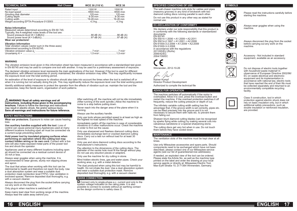 English | Milwaukee WCE 30 User Manual | Page 9 / 37