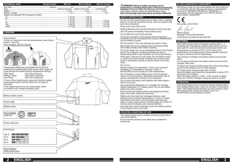English | Milwaukee M12 HJ Camo2 User Manual | Page 2 / 29