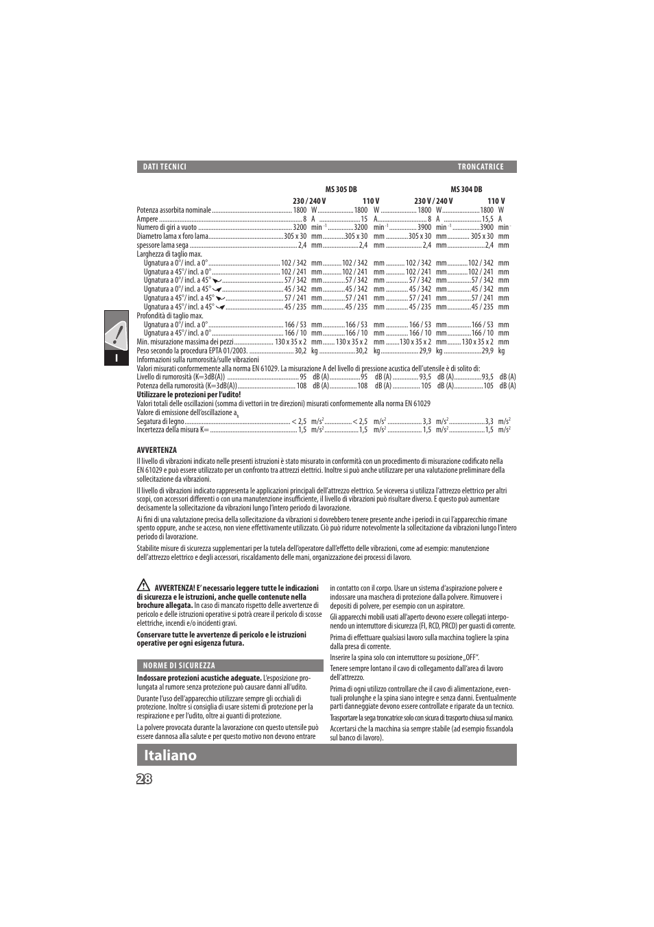 English, Italiano | Milwaukee MS 304 DB User Manual | Page 31 / 79