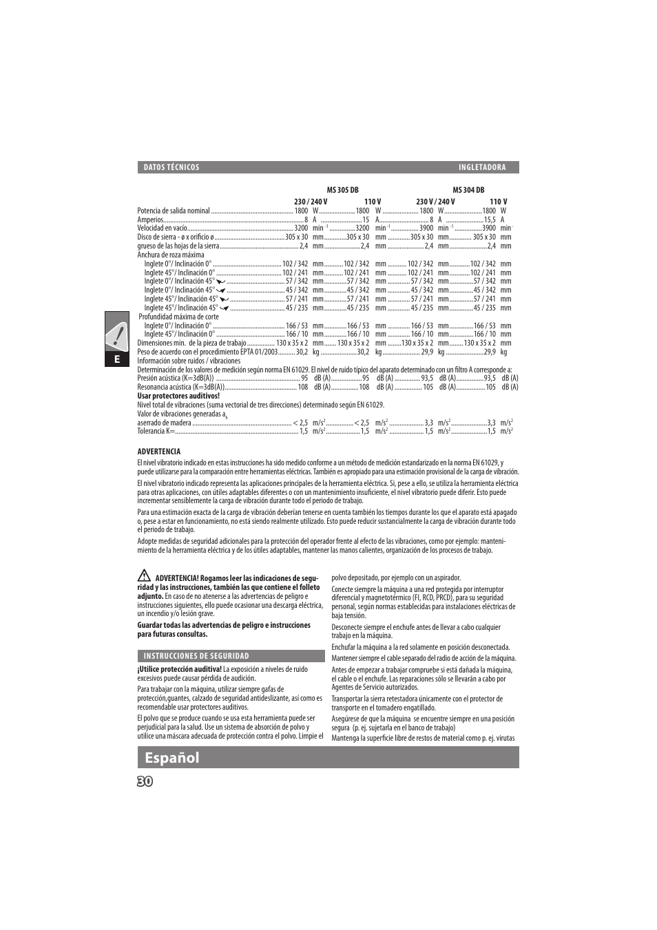 English, Español | Milwaukee MS 304 DB User Manual | Page 33 / 79