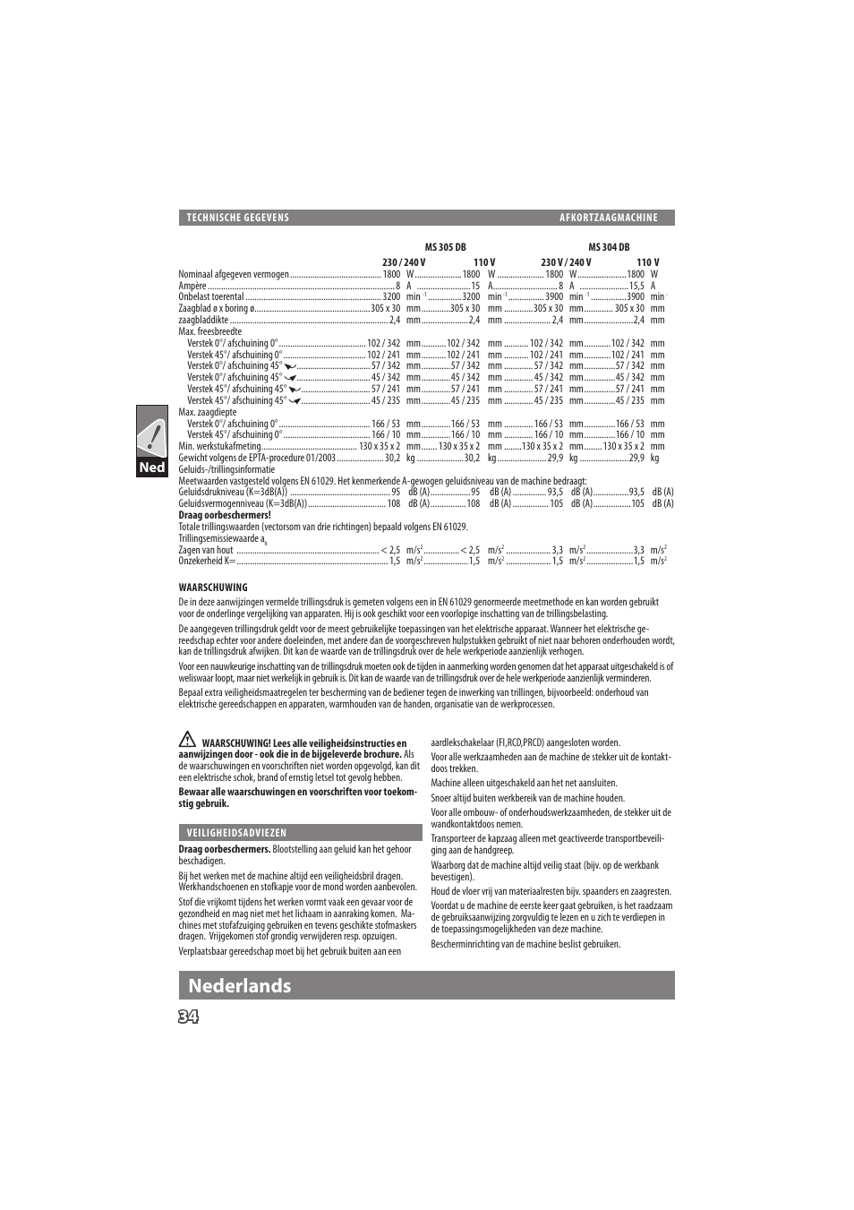 English, Nederlands | Milwaukee MS 304 DB User Manual | Page 37 / 79