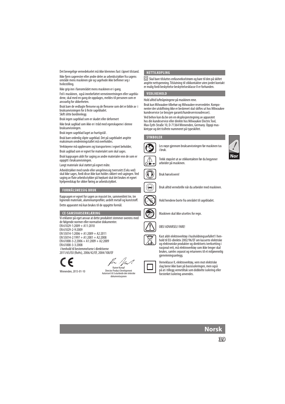 English, Deutsch, Norsk | Milwaukee MS 304 DB User Manual | Page 42 / 79