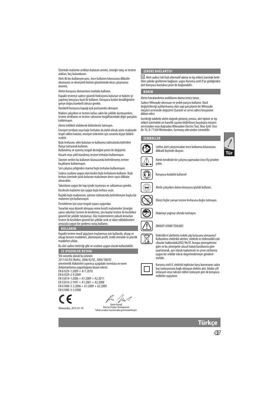 English, Deutsch, Türkçe | Milwaukee MS 304 DB User Manual | Page 50 / 79