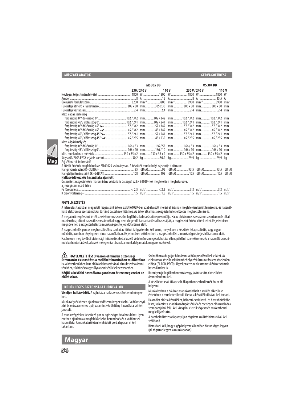 English, Magyar | Milwaukee MS 304 DB User Manual | Page 57 / 79