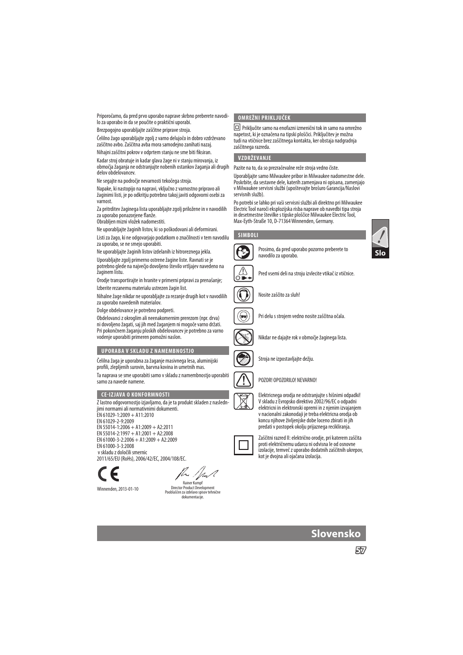 English, Deutsch, Slovensko | Milwaukee MS 304 DB User Manual | Page 60 / 79