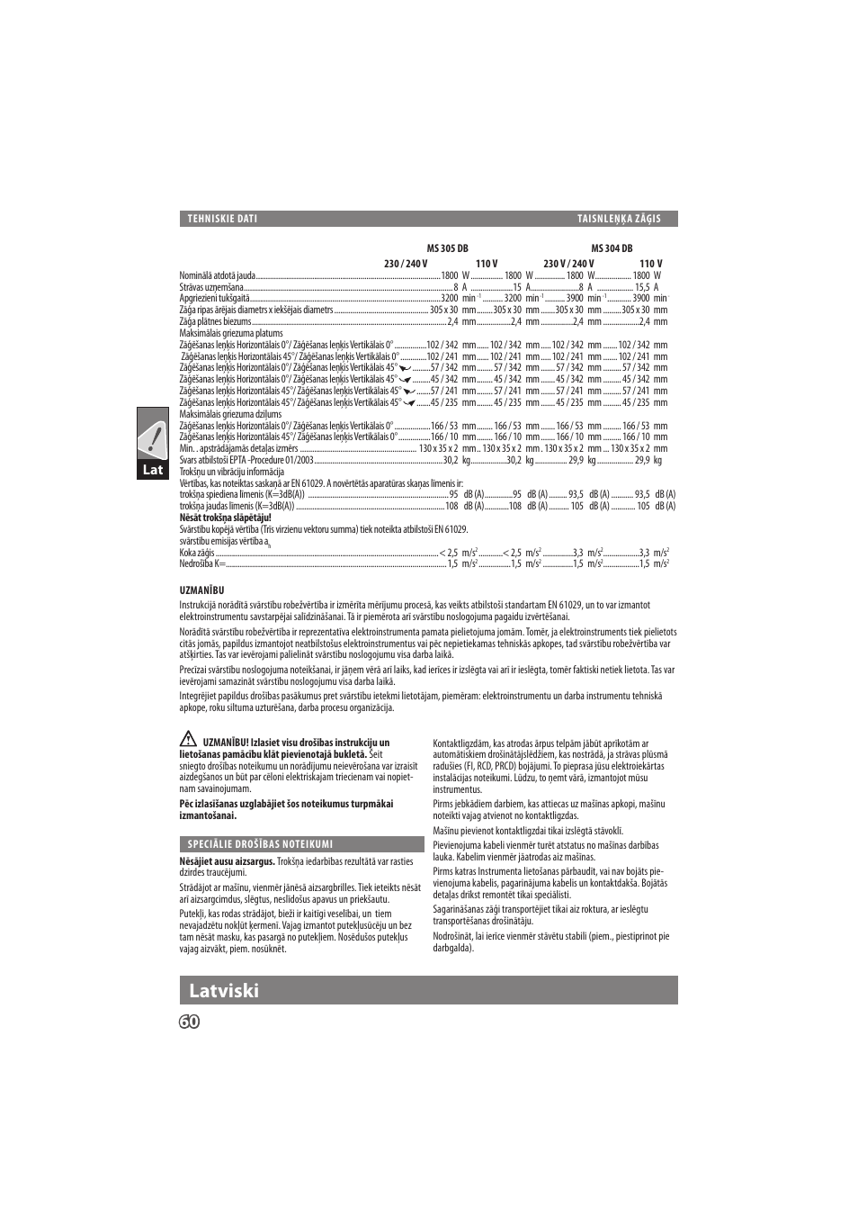 English, Latviski | Milwaukee MS 304 DB User Manual | Page 63 / 79