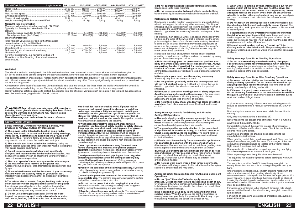 English | Milwaukee AGV21-230 GEX User Manual | Page 12 / 54