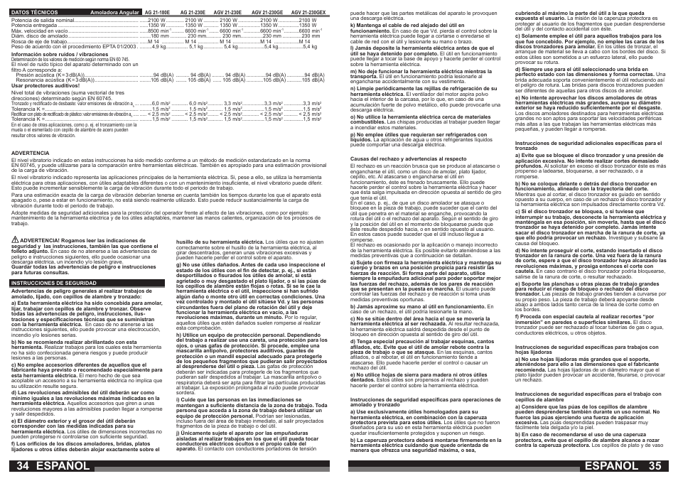 Español | Milwaukee AGV21-230 GEX User Manual | Page 18 / 54