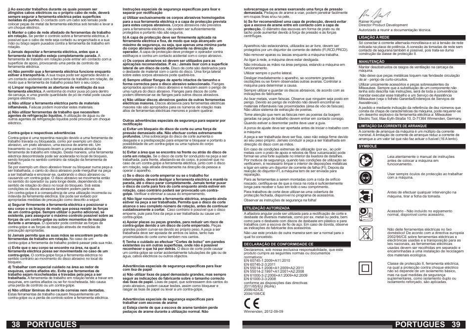 38 39 portugues, Portugues | Milwaukee AGV21-230 GEX User Manual | Page 20 / 54