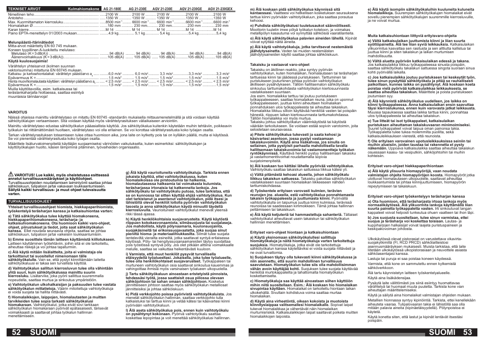 Suomi | Milwaukee AGV21-230 GEX User Manual | Page 27 / 54