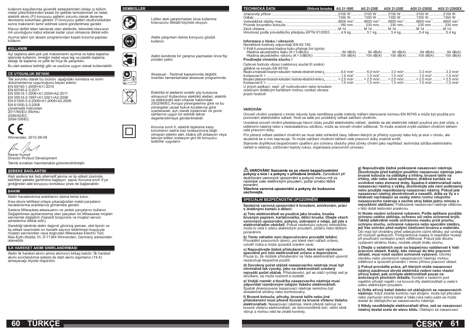 Türkçe, Česky | Milwaukee AGV21-230 GEX User Manual | Page 31 / 54