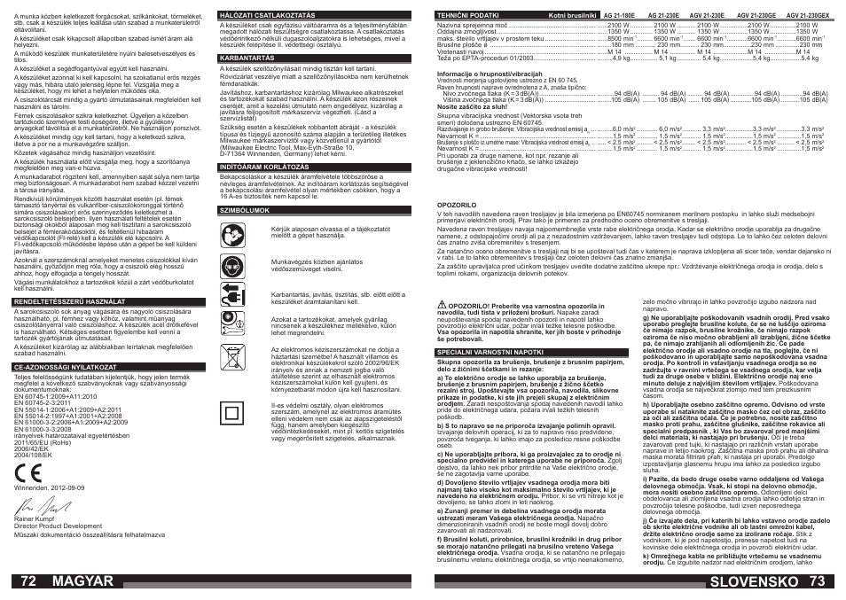 Magyar, Slovensko | Milwaukee AGV21-230 GEX User Manual | Page 37 / 54