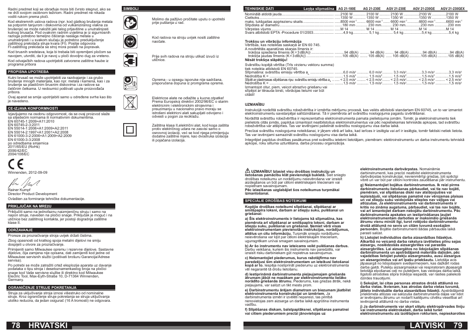 Hrvatski, Latviski | Milwaukee AGV21-230 GEX User Manual | Page 40 / 54