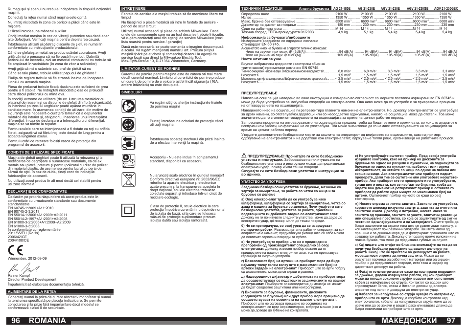 România, Македонски | Milwaukee AGV21-230 GEX User Manual | Page 49 / 54