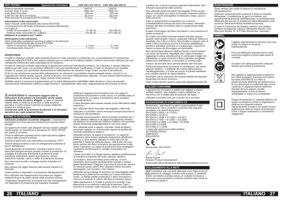 Italiano | Milwaukee CHS 355 User Manual | Page 14 / 38