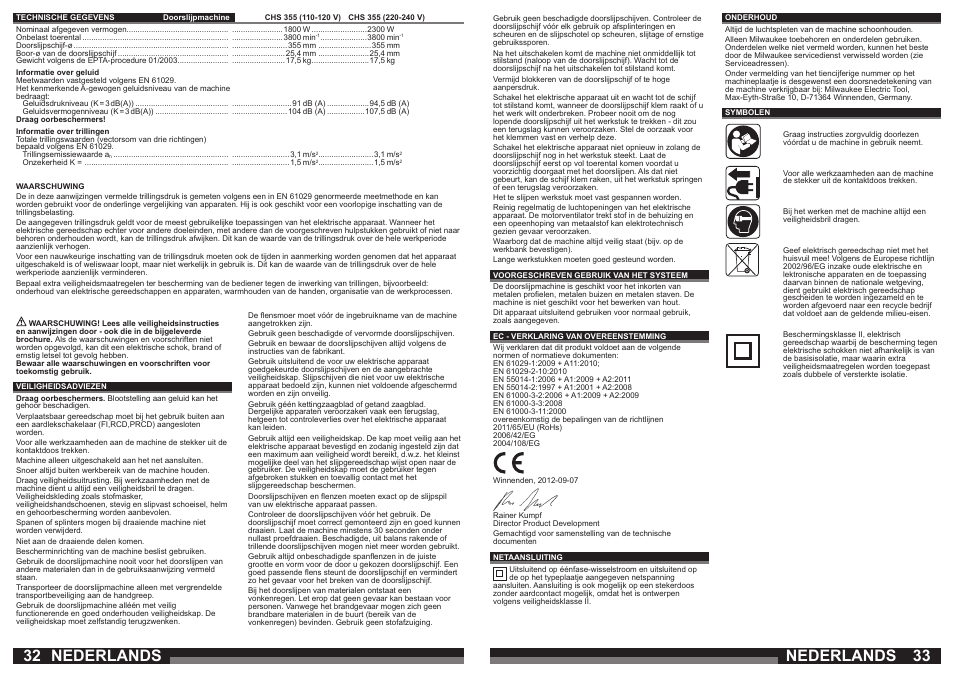 Nederlands | Milwaukee CHS 355 User Manual | Page 17 / 38