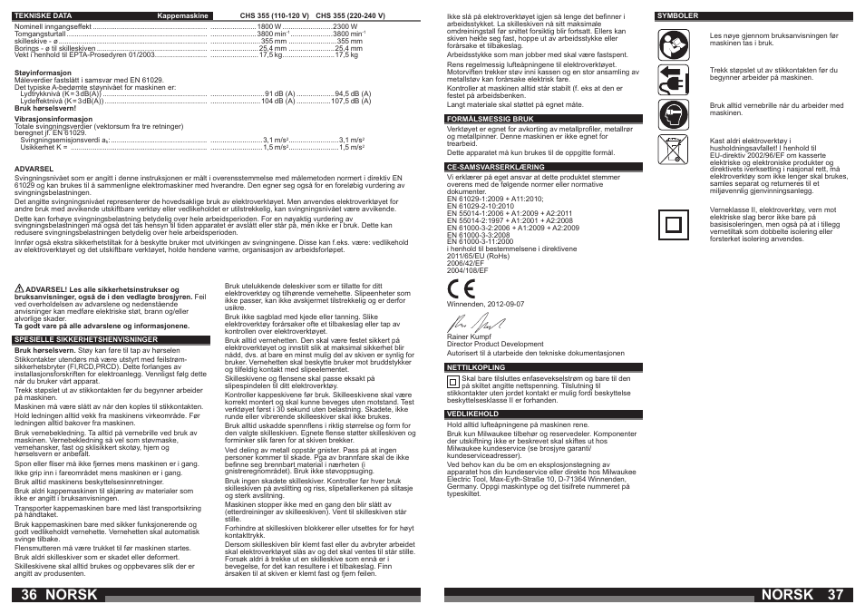 Norsk | Milwaukee CHS 355 User Manual | Page 19 / 38