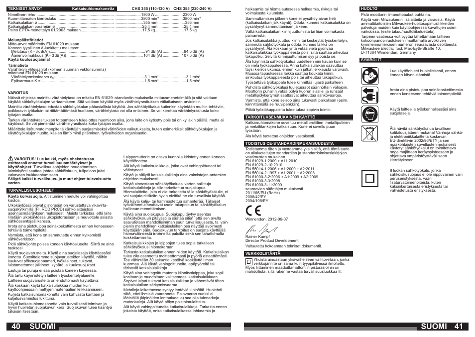 Suomi | Milwaukee CHS 355 User Manual | Page 21 / 38