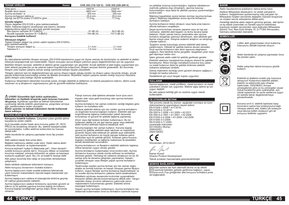 Türkçe | Milwaukee CHS 355 User Manual | Page 23 / 38